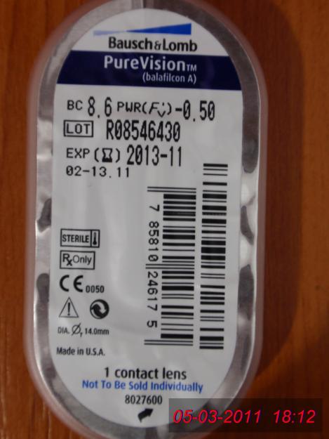Lentile de contact PureVision dioptrii -0.5 si -1.00 - Pret | Preturi Lentile de contact PureVision dioptrii -0.5 si -1.00