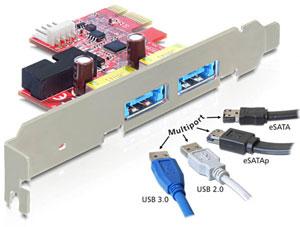 Placa PCI Express la 2 x USB 3.0 + eSATAp, Delock 89288 - Pret | Preturi Placa PCI Express la 2 x USB 3.0 + eSATAp, Delock 89288