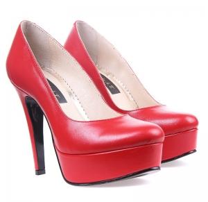 Pantofi din Piele Rosu Aprins - Pret | Preturi Pantofi din Piele Rosu Aprins