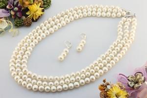 Bijuterii mireasa din 3 siruri perle de cultura - Pret | Preturi Bijuterii mireasa din 3 siruri perle de cultura