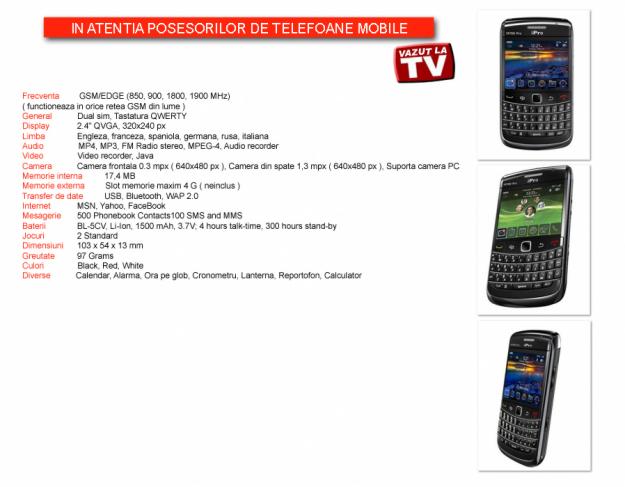 BB 8900 ESTE FIABIL SI PUTERNIC. TESTAT CU RIGDUAL SIM , WIFI , TV , CAMERA , AUDIO PLAYER - Pret | Preturi BB 8900 ESTE FIABIL SI PUTERNIC. TESTAT CU RIGDUAL SIM , WIFI , TV , CAMERA , AUDIO PLAYER