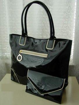 Estee Lauder Black Glossy Piped Tote Bag with Purse - Pret | Preturi Estee Lauder Black Glossy Piped Tote Bag with Purse
