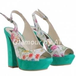 Sandale piele Alb Flori Verde smarald - Pret | Preturi Sandale piele Alb Flori Verde smarald