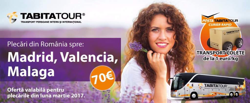 Tabita Tour Constanta - Transport persoane Romania-Spania (Malaga, Madrid, Valencia 70 euro) - Pret | Preturi Tabita Tour Constanta - Transport persoane Romania-Spania (Malaga, Madrid, Valencia 70 euro)