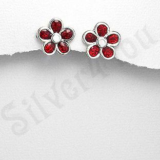 Silver4You.ro - Cercei argint floare petale rosii - Pret | Preturi Silver4You.ro - Cercei argint floare petale rosii