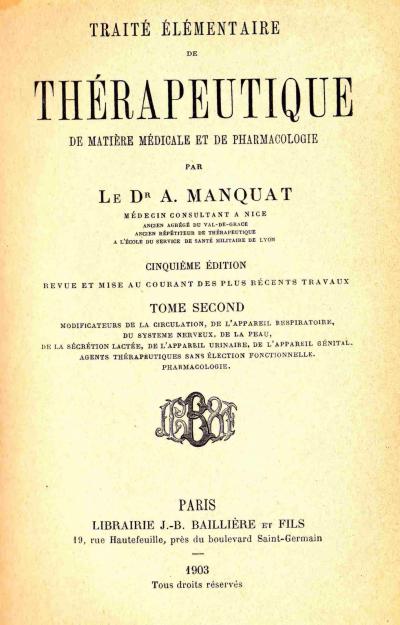 Traite elementaire de therapeutique de matiere medicale et de pharmacologie - A. Manquat - Pret | Preturi Traite elementaire de therapeutique de matiere medicale et de pharmacologie - A. Manquat