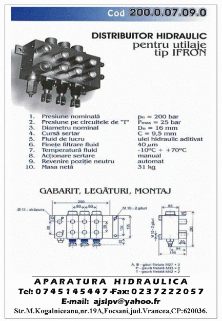 Distribuitor IFRON HYDROM AUTOMACARA TAF TIH TELEMAC AUTOGUNOIERA etc - Pret | Preturi Distribuitor IFRON HYDROM AUTOMACARA TAF TIH TELEMAC AUTOGUNOIERA etc