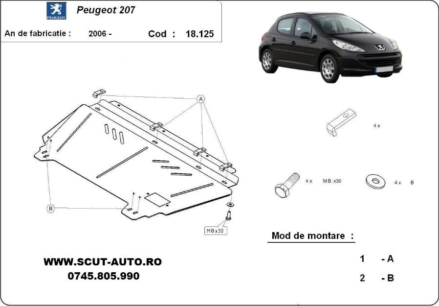 Scut motor metalic Peugeot 207 - Pret | Preturi Scut motor metalic Peugeot 207