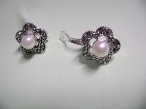 Cercei din argint model floare cu markasit si perla inchizatoare englezeasca - CE215A - Pret | Preturi Cercei din argint model floare cu markasit si perla inchizatoare englezeasca - CE215A