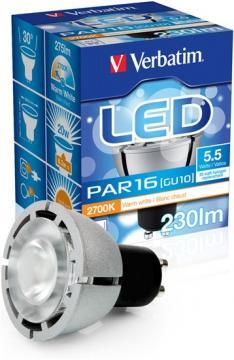 Bec tip LED PAR16 GU10, 5.5W, 2700K, 230 lumeni, Verbatim (52021) - Pret | Preturi Bec tip LED PAR16 GU10, 5.5W, 2700K, 230 lumeni, Verbatim (52021)