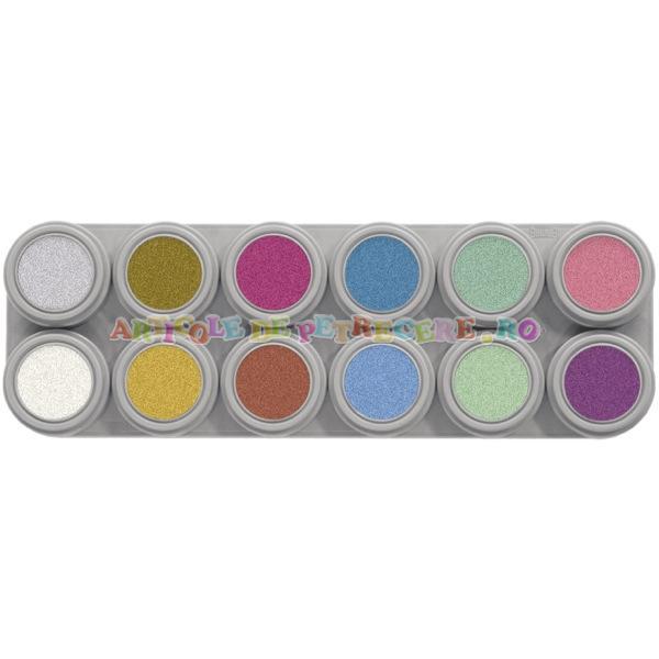 Set de 12 vopsele sidefate Grimas pentru face painting - Pret | Preturi Set de 12 vopsele sidefate Grimas pentru face painting