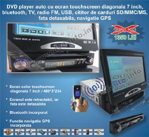 DVD Auto 1Din cu display 7 inch LED motorizat, GPS - Pret | Preturi DVD Auto 1Din cu display 7 inch LED motorizat, GPS