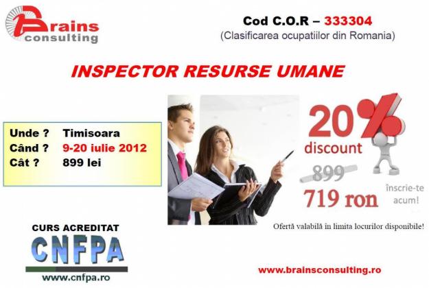 Curs Inspector Resurse Umane (Timisoara, 9 iulie – 20 iulie 2012) - Pret | Preturi Curs Inspector Resurse Umane (Timisoara, 9 iulie – 20 iulie 2012)