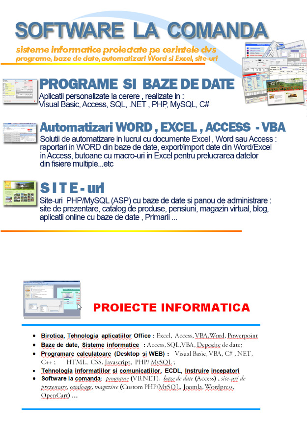 Software la comanda si proiecte informatica - Pret | Preturi Software la comanda si proiecte informatica