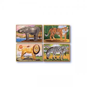 Melissa Doug set 4 puzzle lemn in cutie Animale salbatice - Pret | Preturi Melissa Doug set 4 puzzle lemn in cutie Animale salbatice