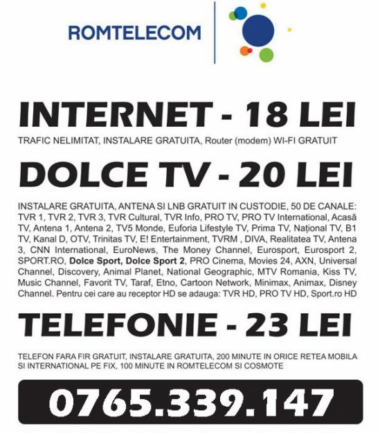 Antene Dolce TV si Internet in Dolj si Craiova de la Romtelecom - Pret | Preturi Antene Dolce TV si Internet in Dolj si Craiova de la Romtelecom