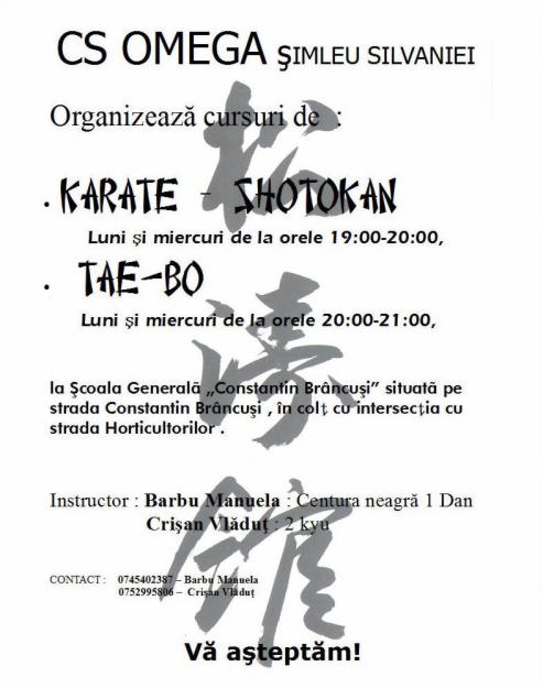 cursuri de karate si tae-bo - Pret | Preturi cursuri de karate si tae-bo