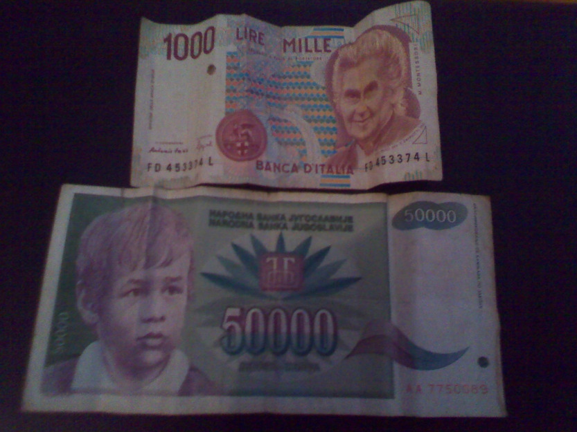 50.000 dinari si 1000 lire italiene. - Pret | Preturi 50.000 dinari si 1000 lire italiene.