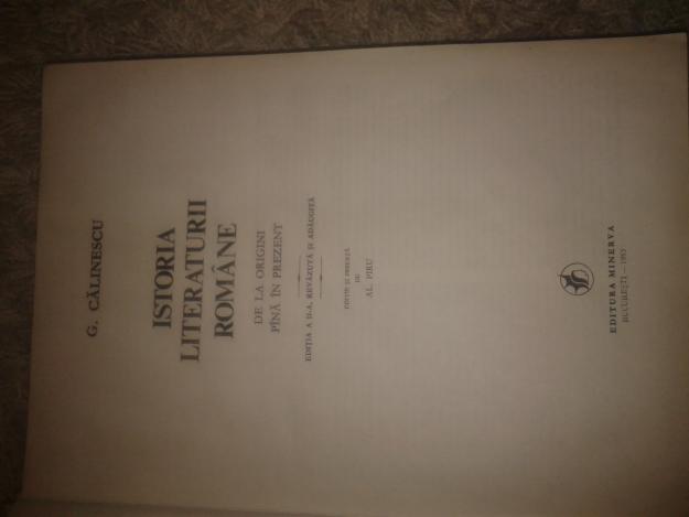 istoria literaturii romane de la origini pina in prezent =george calinescu 1985 - Pret | Preturi istoria literaturii romane de la origini pina in prezent =george calinescu 1985