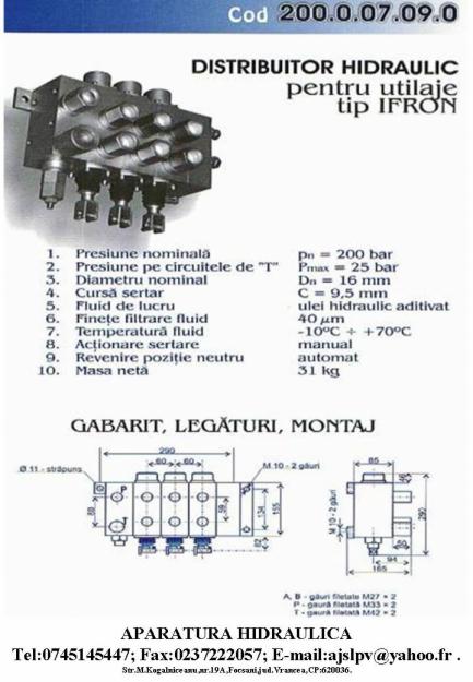 Vand Distribuitoare pt. IFRON , HYDROM , etc - Pret | Preturi Vand Distribuitoare pt. IFRON , HYDROM , etc