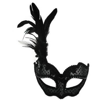 Masca de carnaval, neagra, cu pene - Pret | Preturi Masca de carnaval, neagra, cu pene