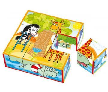 Puzzle cuburi de lemn - animale din jungla - Pret | Preturi Puzzle cuburi de lemn - animale din jungla