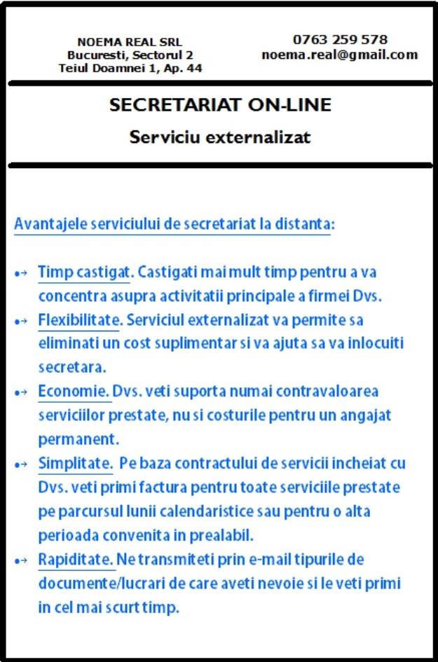 Servicii secretariat externalizat - Pret | Preturi Servicii secretariat externalizat