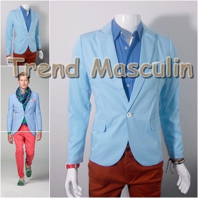 Sacou Blazer Barbati Casual Cambrat Slim Albastru Aqua Un Nasture - Pret | Preturi Sacou Blazer Barbati Casual Cambrat Slim Albastru Aqua Un Nasture