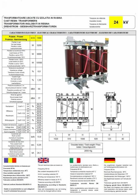 TRANSFORMATOARE IN RASINA 1000 KVA - Pret | Preturi TRANSFORMATOARE IN RASINA 1000 KVA