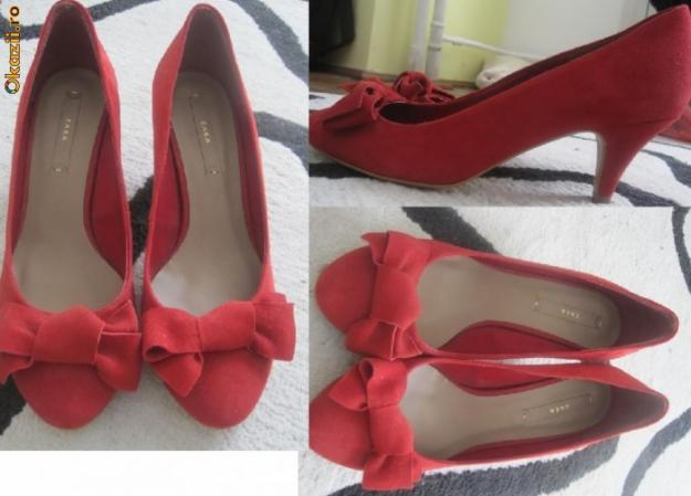 Pantofi Zara rosii cu fundita , marimea 36 (noi) - Pret | Preturi Pantofi Zara rosii cu fundita , marimea 36 (noi)
