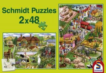 Puzzle Schmidt 2 x 48 Farm/Curious Zoo - Pret | Preturi Puzzle Schmidt 2 x 48 Farm/Curious Zoo