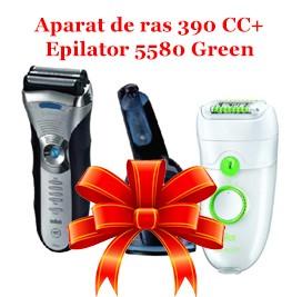 Pachet promotional Aparat de ras Braun 390 CC + CADOU Epilator Braun 5580 Green, PK0019BRA - Pret | Preturi Pachet promotional Aparat de ras Braun 390 CC + CADOU Epilator Braun 5580 Green, PK0019BRA