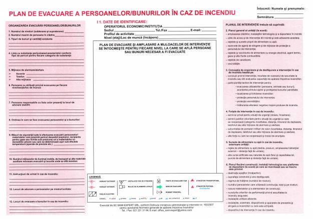 Plan de evacuare a persoanelor / bunurilor in caz de incendiu - Pret | Preturi Plan de evacuare a persoanelor / bunurilor in caz de incendiu