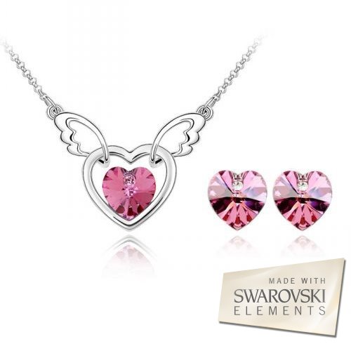 Set Angel Hearts Pink cu elemente Swarovski, placat cu aur 18k - Pret | Preturi Set Angel Hearts Pink cu elemente Swarovski, placat cu aur 18k