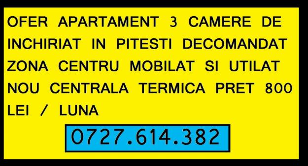 ofer apartament de inchiriat in pitesti - Pret | Preturi ofer apartament de inchiriat in pitesti