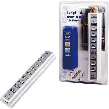 HUB USB 2.0 extern, 10*USB, incl. alimentare 3.5A, white, Logilink - Pret | Preturi HUB USB 2.0 extern, 10*USB, incl. alimentare 3.5A, white, Logilink