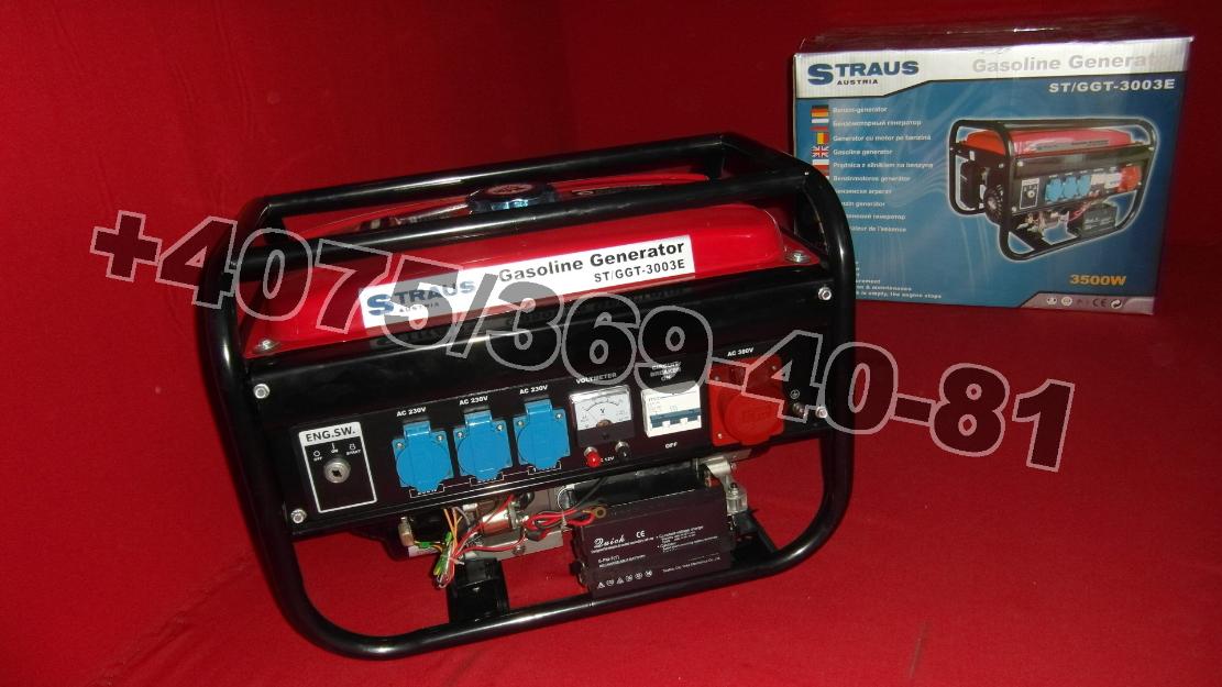 Straus generator cu motor pe benzina si pornire cu cheie 3500W NOU - Pret | Preturi Straus generator cu motor pe benzina si pornire cu cheie 3500W NOU