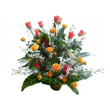 Aranjament din trandafiri, anthurium, orhidee - Pret | Preturi Aranjament din trandafiri, anthurium, orhidee