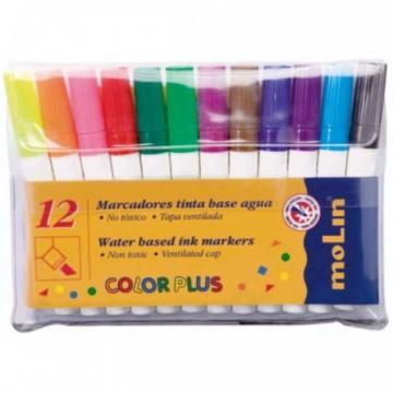 Marker cu cerneala pe baza de apa, pentru copii, 12 culori/set, MOLIN Color Plus - Pret | Preturi Marker cu cerneala pe baza de apa, pentru copii, 12 culori/set, MOLIN Color Plus