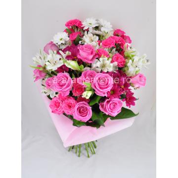 Buchet cu flori roz alb - Pret | Preturi Buchet cu flori roz alb