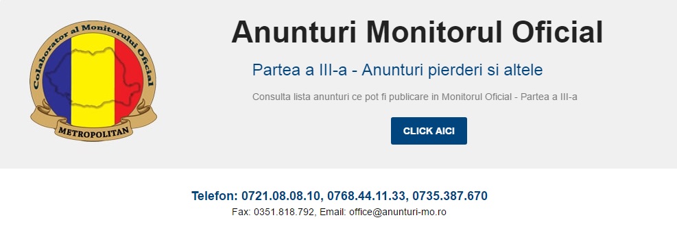 Anunturi Monitorul Oficial - Pret | Preturi Anunturi Monitorul Oficial