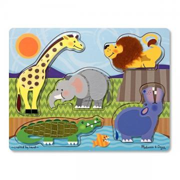 Melissa&amp;Doug - Puzzle de lemn Atinge si descopera - Animale Zoo - Pret | Preturi Melissa&amp;Doug - Puzzle de lemn Atinge si descopera - Animale Zoo