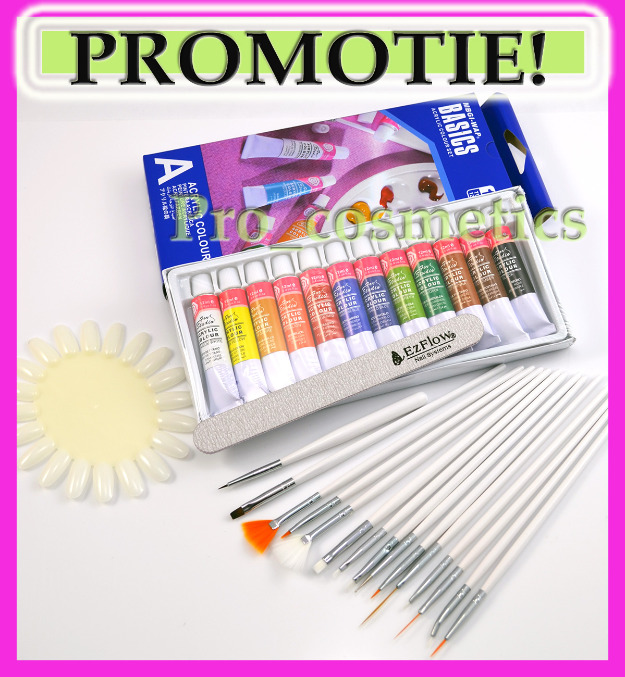 Kit Vopsele Acrilice 12 culori + 15 pensule aplicare gel nail art pictura unghii decoratiu - Pret | Preturi Kit Vopsele Acrilice 12 culori + 15 pensule aplicare gel nail art pictura unghii decoratiu