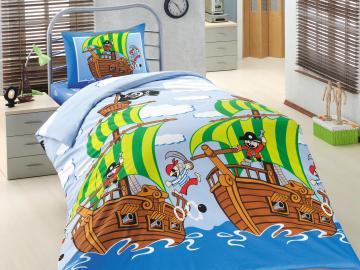 Lenjerie de pat pentru copii din creton Clasy Korsar albastru - Pret | Preturi Lenjerie de pat pentru copii din creton Clasy Korsar albastru