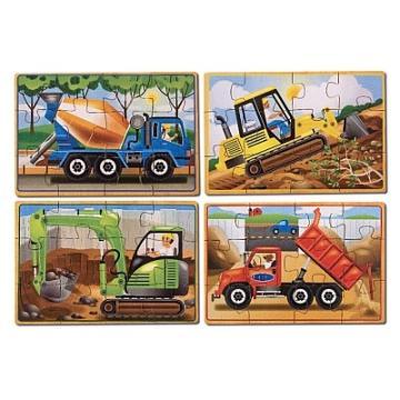 Melissa Doug set 4 puzzle lemn in cutie vehicule pentru constructii - Pret | Preturi Melissa Doug set 4 puzzle lemn in cutie vehicule pentru constructii