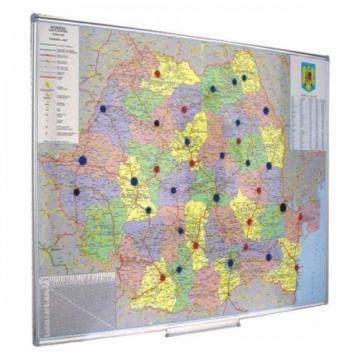 Harta Romaniei (rutiera+administrativa) 100 x 140 cm, profil aluminiu SL, SMIT - Pret | Preturi Harta Romaniei (rutiera+administrativa) 100 x 140 cm, profil aluminiu SL, SMIT