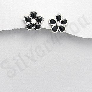 Silver4You.ro - Cercei argint floare petale negre - Pret | Preturi Silver4You.ro - Cercei argint floare petale negre