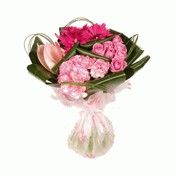 Buchet trandafiri roz si gerbera 4 Roze - Pret | Preturi Buchet trandafiri roz si gerbera 4 Roze