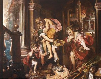 pictura in ulei Fuga din Troia - Pret | Preturi pictura in ulei Fuga din Troia