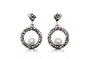 Cercei Argint cu Marcasite si perle (4T124) - Pret | Preturi Cercei Argint cu Marcasite si perle (4T124)
